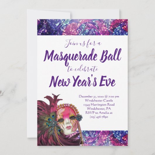 Masquerade Party - Silvester - Quinceanera Einladung (Rückseite)