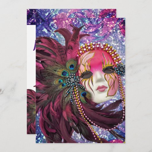 Masquerade Party - Silvester - Quinceanera Einladung (Vorne/Hinten)