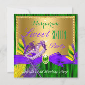 Masquerade Party Sweet 16 Lila Green Gold Einladung (Vorderseite)