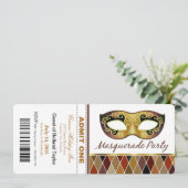 Masquerade Party Ticket einräumen| Bronze Einladung (Stehend Vorderseite)