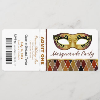 Masquerade Party Ticket einräumen| Bronze Einladung