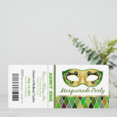 Masquerade Party Ticket einräumen| grün Einladung (Stehend Vorderseite)