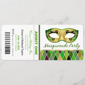 Masquerade Party Ticket einräumen| grün Einladung
