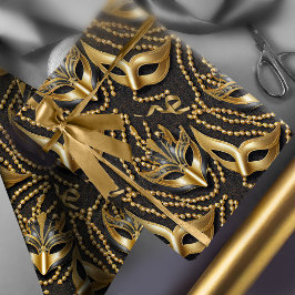 Masquerade Pattern Beads Masken Black Gold ID1031 Geschenkpapier