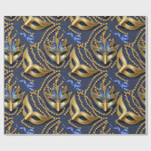 Masquerade Pattern Beads Masken Blue Gold ID1031 Geschenkpapier (Flach)