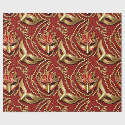 Masquerade Pattern Beads Masken Red Gold ID1031 Geschenkpapier (Flach)