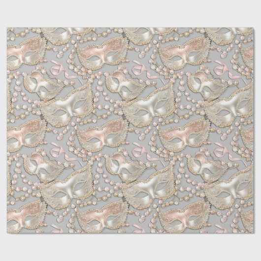 Masquerade Pattern Beads Masken Rose Gold ID1031 Geschenkpapier (Flach)