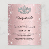 Masquerade pink silber Sweet 16 Budget-Einladung Flyer (Vorne)