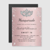 Masquerade pink silber Sweet 16 Einladungs-Magnet Magnetkarte (Vorne/Hinten)