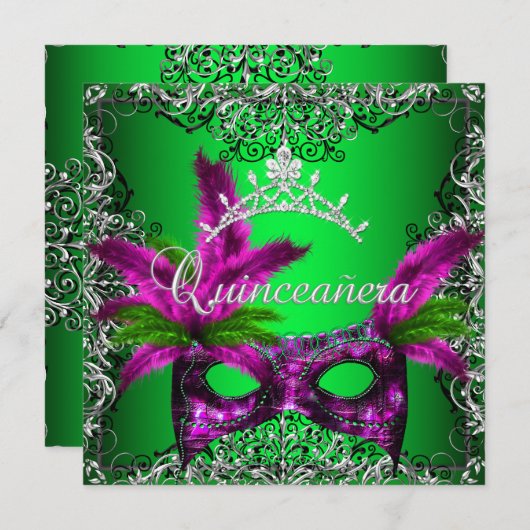 Masquerade Quinceanera 15. Limon Pink Party Einladung (Vorne/Hinten)