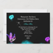 Masquerade Quinceanera 15 Party Aquamarin Lila Einladung (Rückseite)