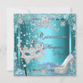 Masquerade Quinceanera 15. Party Blue Tiara Shoe Einladung (Vorderseite)