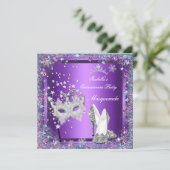 Masquerade Quinceanera 15. Party Lila Tiara Einladung (Stehend Vorderseite)