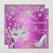 Masquerade Quinceanera 15. Party Pink Tiara Shoe Einladung (Vorne/Hinten)