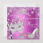 Masquerade Quinceanera 15. Party Pink Tiara Shoe Einladung (Vorderseite)