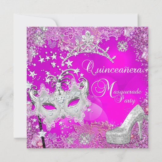 Masquerade Quinceanera 15. Party Tiara Shoe Einladung (Vorderseite)