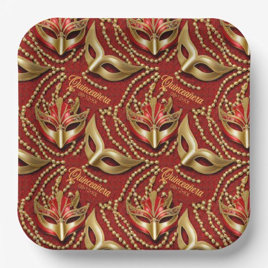 Masquerade Quinceanera Beads Masken Rot ID1031 Pappteller (Vorderseite)