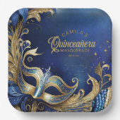 Masquerade Quinceanera Blue Gold ID1031 Pappteller (Vorderseite)