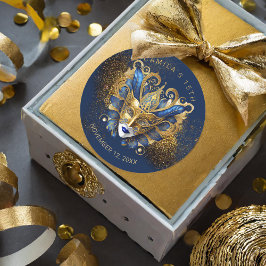 Masquerade Quinceanera Blue Gold V2 ID1031 Runder Aufkleber