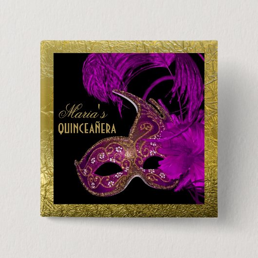 Masquerade quinceañera fünfzehnten Geburtstag lila Button (Vorderseite)