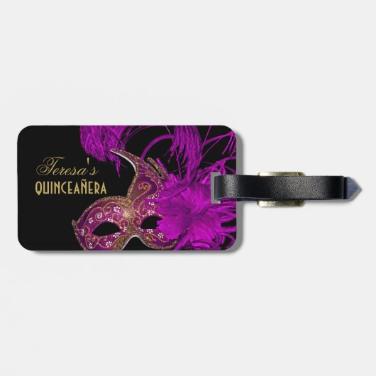 Masquerade quinceañera fünfzehnten Geburtstag lila Gepäckanhänger (Rückseite horizontal)