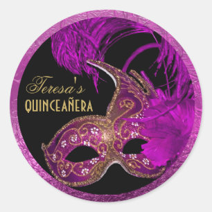 Masquerade quinceañera fünfzehnten Geburtstag lila Runder Aufkleber
