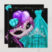 Masquerade Quinceanera Geburtstag Aquamarin Lila Einladung (Vorne/Hinten)