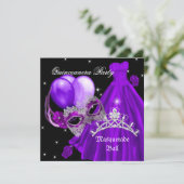 Masquerade Quinceanera Geburtstag Lila Rose Einladung (Stehend Vorderseite)
