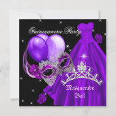 Masquerade Quinceanera Geburtstag Lila Rose Einladung (Vorderseite)