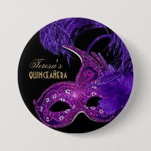 Masquerade quinceañera Geburtstag rosa, lila Maske Button