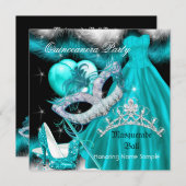 Masquerade Quinceanera Geburtstagspartei Aquamarin Einladung (Vorne/Hinten)