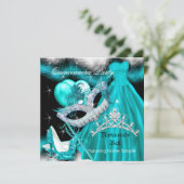 Masquerade Quinceanera Geburtstagspartei Aquamarin Einladung (Stehend Vorderseite)