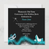 Masquerade Quinceanera Geburtstagspartei Aquamarin Einladung (Rückseite)