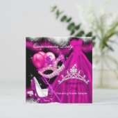 Masquerade Quinceanera Geburtstagspartei Pink 3 Einladung (Stehend Vorderseite)