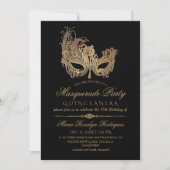 Masquerade Quinceanera Gold & Black Einladung (Vorderseite)