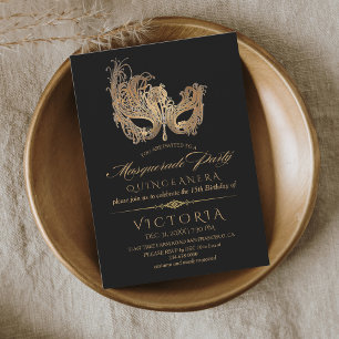 Masquerade Quinceanera Gold & Black Einladung