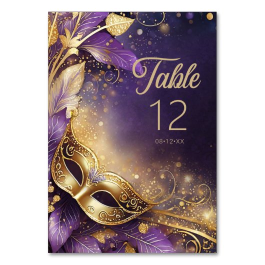 Masquerade Quinceanera Lila Gold ID1031 Tischnummer (Vorderseite)