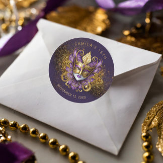 Masquerade Quinceanera Lila Gold V2 ID1031 Runder Aufkleber