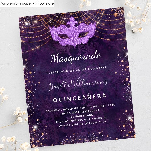 Masquerade Quinceanera lila Haushaltseinladung Flyer