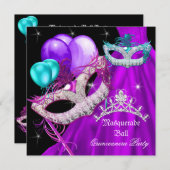 Masquerade Quinceanera Masken Lila Kleid Einladung (Vorne/Hinten)