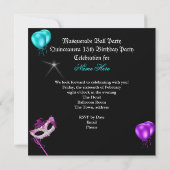 Masquerade Quinceanera Masken Lila Kleid Einladung (Rückseite)