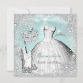 Masquerade Quinceanera Minze Blue Silver Schneeflo Einladung (Vorderseite)