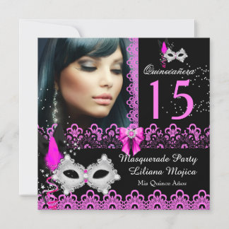Masquerade Quinceanera Party Hot Pink Lace Einladung
