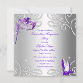 Masquerade Quinceanera Party Lila Silberkleid Einladung (Rückseite)
