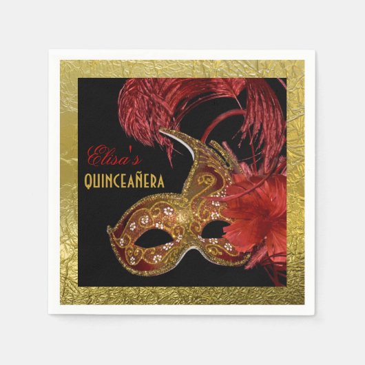 Masquerade Quinceañera Party rot, Imitate Goldfoli Serviette (Vorderseite)