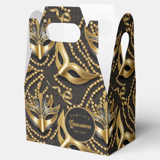 Masquerade Quinceanera Pattern Black Gold ID1031 Geschenkschachtel (Geöffnet)