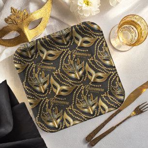 Masquerade Quinceanera Perlen Masken Schwarze ID10 Pappteller