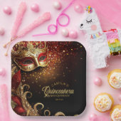 Masquerade Quinceanera Red Gold ID1031 Pappteller (Party)