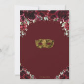 Masquerade Quinceañera Rich Burgundy Red Floral Einladung (Rückseite)