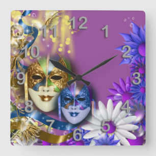 Masquerade quinceanera Venetian masks PERSONALIZE Quadratische Wanduhr